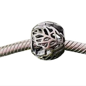 PANDORA Retired Charm "Autumn Bliss" Openwork Leaves S 925 Silver Authentic